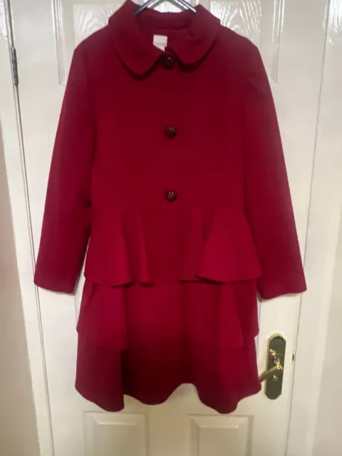 Monsoon Deep Red Girls Classic Coat With Ruffled Skirt. Age 2-13 Years. Vgc.