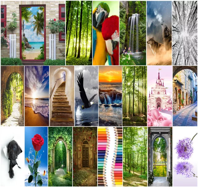 3D Wall Art Forest Castle Beach Door Sticker PVC Decal Self-adhesive Wrap Mural