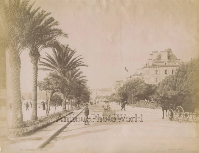 Nice France promenade people carriages antique albumen photo by Noack