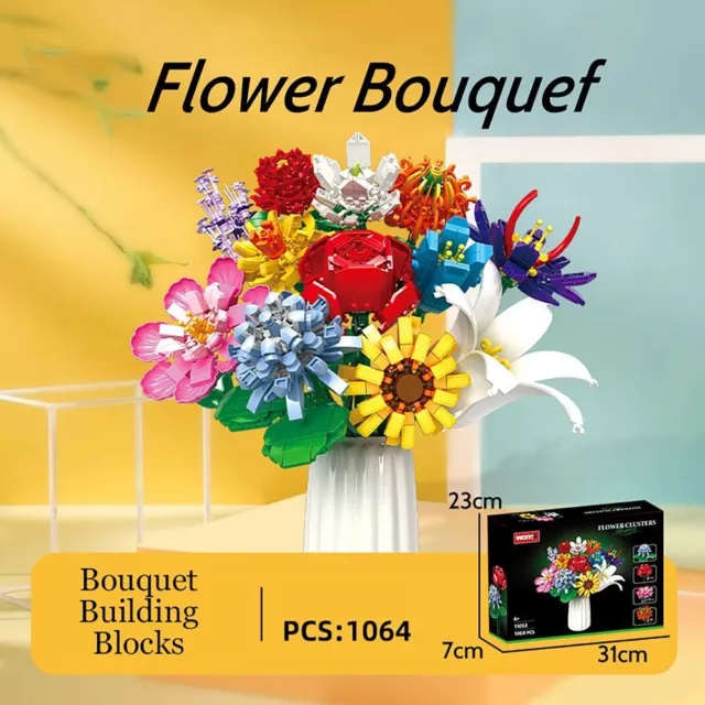 Flowers Bouquet Building Kit, 646pcs Artificial Flowers Building