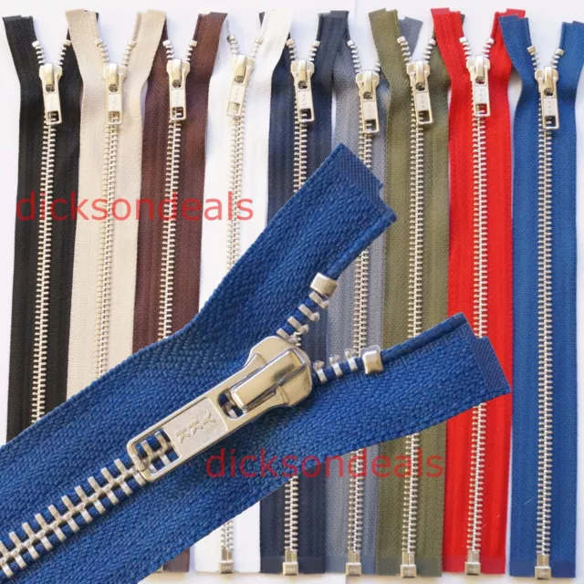 YKK Metal Open Ended Zip 1 Way Silver Teeth, Choice of Length & Colour No. 5 Wgt