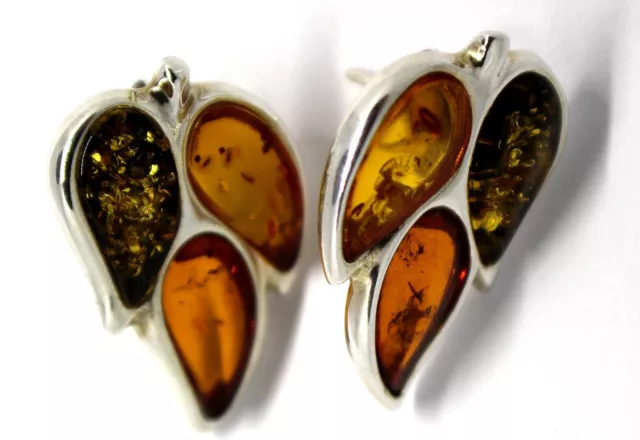 Mother Gift Baltic Genuine Amber Earrings in 925 Sterling Silver - Handmade  #68