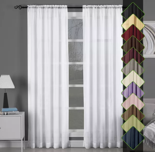 Abri Rod Pocket Solid One Panel Sheer Curtain Window Drape - 13 Colors All Sizes