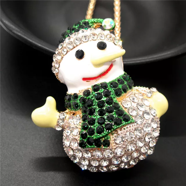 Betsey Johnson Rhinestone Bling Cute Snowman Crystal Pendant Chain Necklace