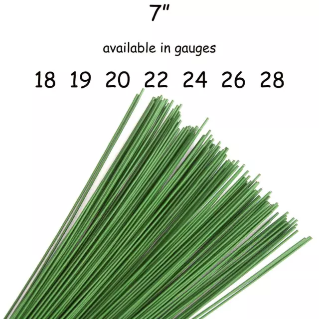7" Green Stub Wire Oasis Craft Flower Florist  -  18 19 20 22 24 26 28 gauge