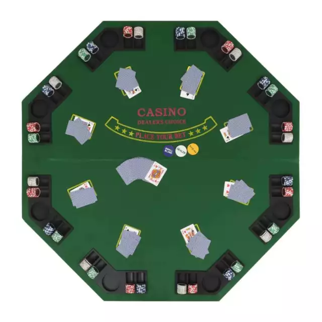 Foldable Casino Card Poker Games Tabletop Mat w Cup Holders 8 Player Round Table 3