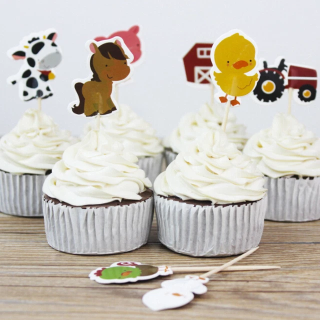 24X/LOT FARM ANIMAL Theme Party Cupcake Toppers Pick Kid Birthday Party