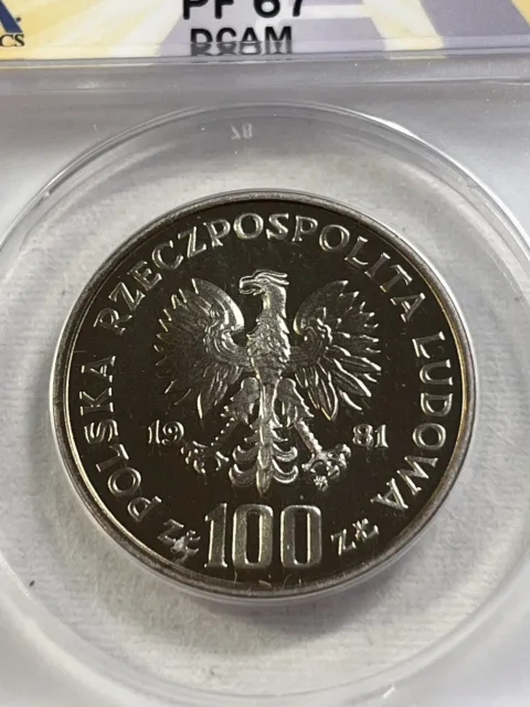 1981 Poland 100 Zlotych Silver Proof Coin Graded PR 67 DCAM by ANACS Low Mintage
