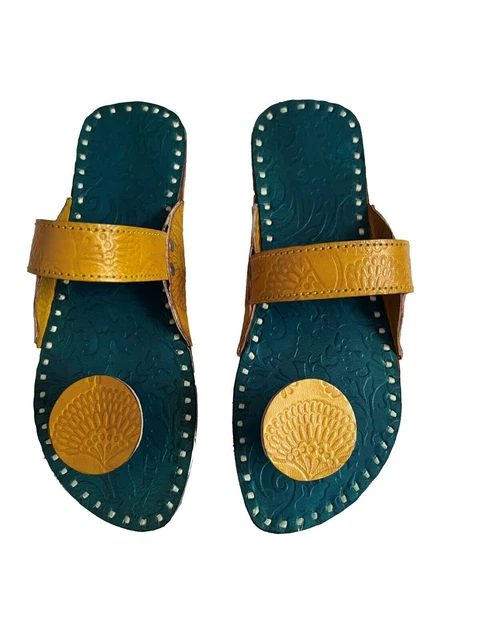 Sandali da donna in pelle goffrata, scarpe multicolori indiane, pantofole...