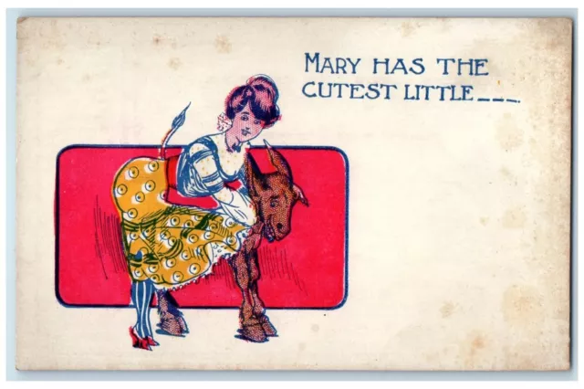 c1905 Girl Donkey Ass Comic Humor Embossed Unposted Antique Postcard