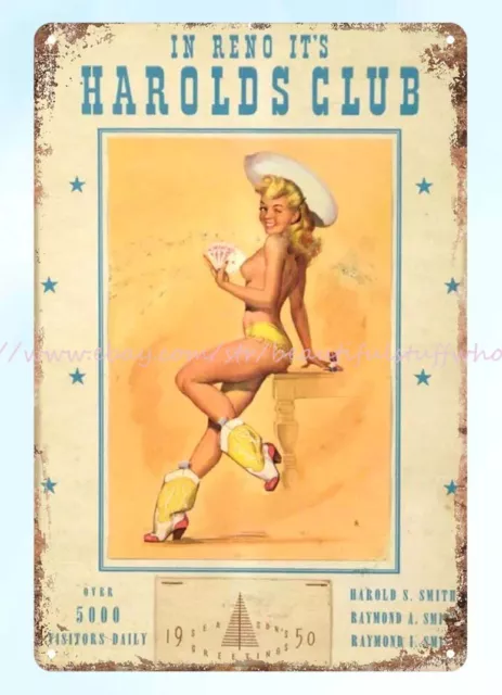 family wall art 1950 Harold's Club Reno Pin Up Calendar metal tin sign