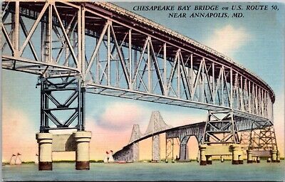 Postcard Chesapeake Bay Bridge US Route 50 Near Annapolis MD