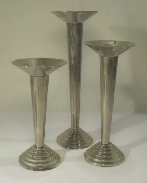 3 hübsche antike ART DECO KERZENHALTER Metall Bauhaus Kerzenständer Set Design