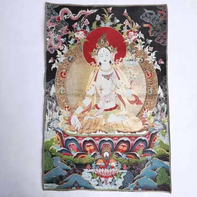Tibet Tibetan Cloth Silk White Tara Guanyin Kwan-yin Tangka Thangka Mural