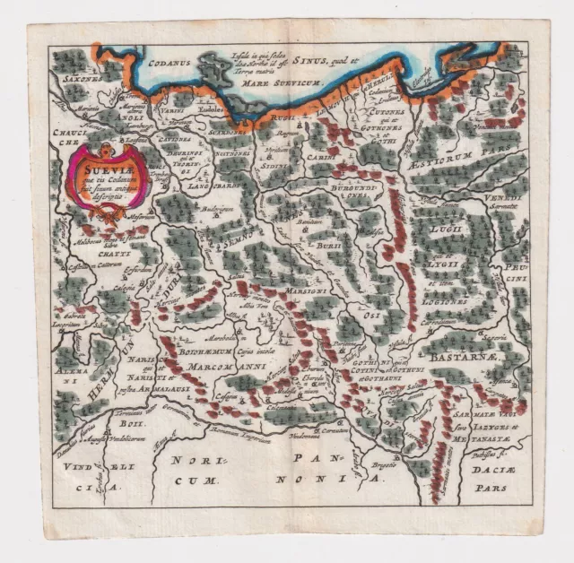 Philippus Cluverius (1580-1622), mappa della Suevia, Germania 1686