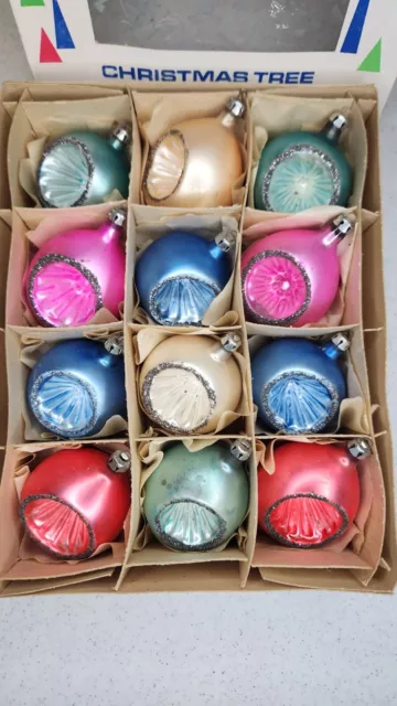 Lot Vintage Blown Glass 2 - 4" Indent Mica BALL Drop Christmas Ornament Poland