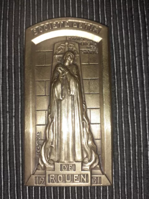 medaille plaquette bronze société de tir de Rouen jeanne d 'arc 1931 art deco