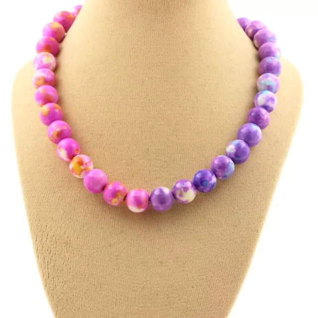 Collier perles Jaspe rose jaune + Jaspe violet bleu 8 mm. Chaine en Collier fem