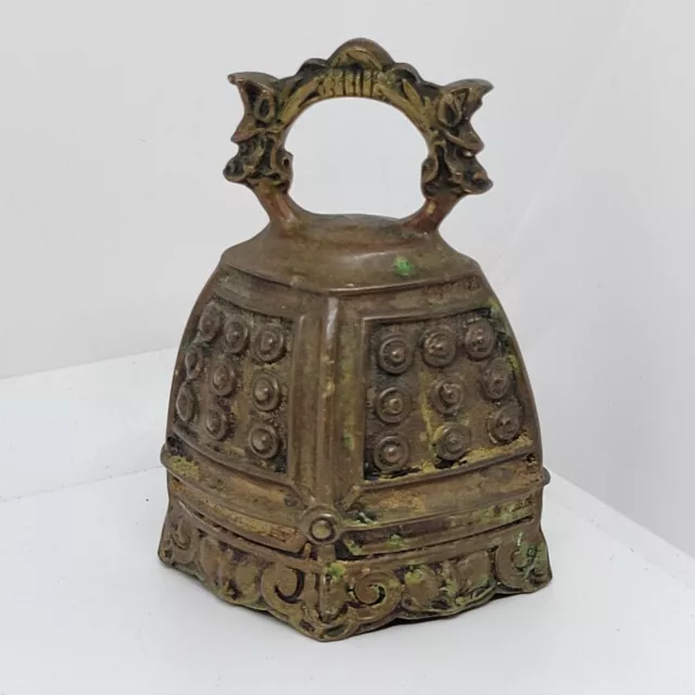 Brass Bell Very Detailed Ornate Heavy Chunky 3.75"x2.75" Vtg Great Patina Unique