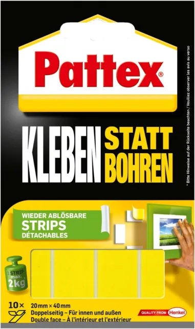 PATTEX Kleben statt Bohren 10 Stk 20 x 40mm Doppelseitige Klebe Strips Ablösbar