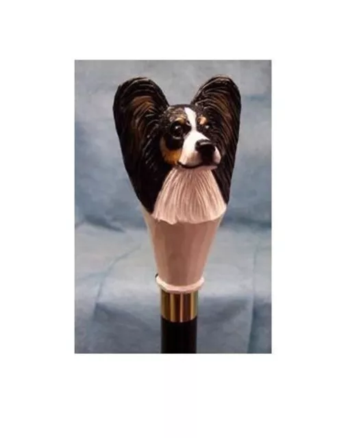 Hand Carved Papillon  Dog Handle Wooden Walking Stick Cane Handmade Walking Cane