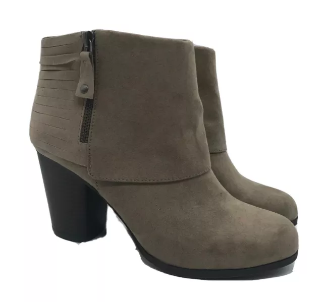 Madden Girl Destroy Suede Ankle Bootie Womens size 9M Taupe Side Zip Heeled Boot