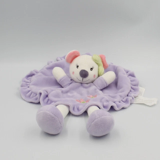 Doudou plat souris blanc mauve fleurs PAT & RIPATON LA HALLE - 27801