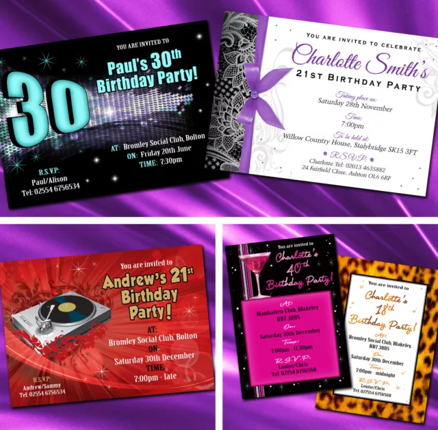 Personalised Birthday Party Invitations Invites 18th 21st 30th 40th 50th 60th