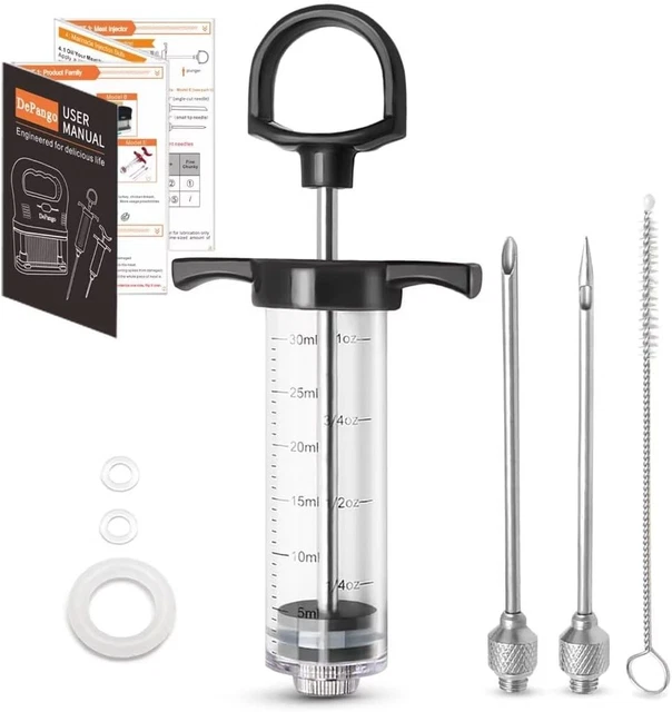 Avesteir 30ml Siringa Per Carne BBQ Con 3 Aghi Acciaio Inossidabile 1 Spazzole Per La Pulizia, Alimentare Meat Injector, Pipetta Condimento Per Manzo Tacchini Barbecue Cucina Strumento Di Cottura - 6
