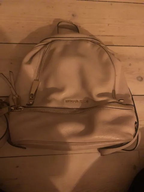 Michael Kors Rucksack Beige Leather Backpack Medium Designer + Wallet + Dust Bag