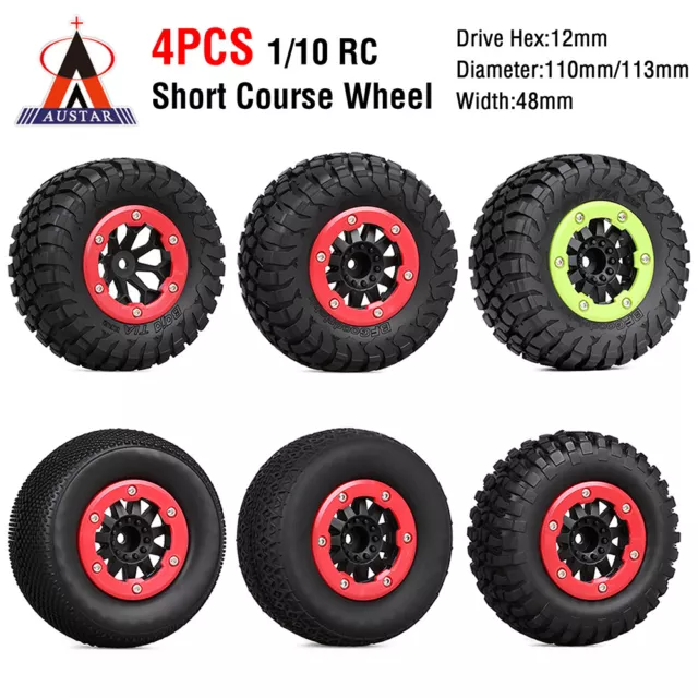 Austar 4PCS 110mm RC Car Rubber Tires Wheel for 1/10 Short Course Truck XLH 9125