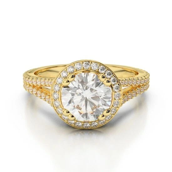 1.70Ct Rund Original Diamant Schöne Jubiläum Ring Massiv 14K Gelbgold 6 7 8
