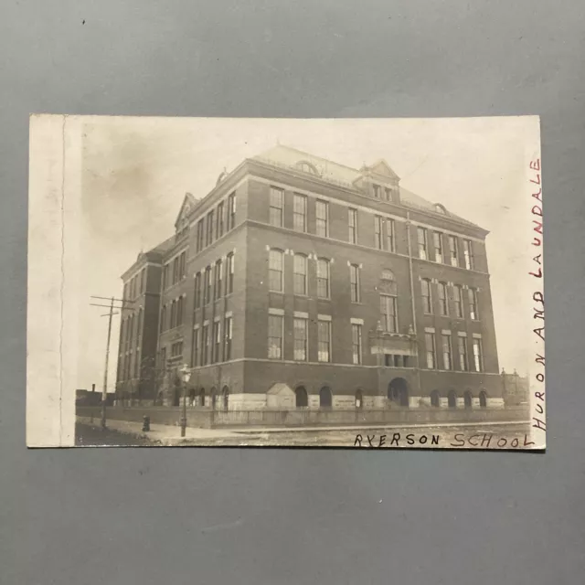 Chicago IL Address RPPC View Ryerson School Corner Of Lawndale Ave And Huron St