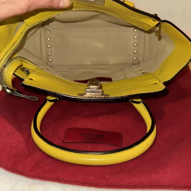 Valentino Yellow Leather Rockstud Small Double Handle Tote Bag 3
