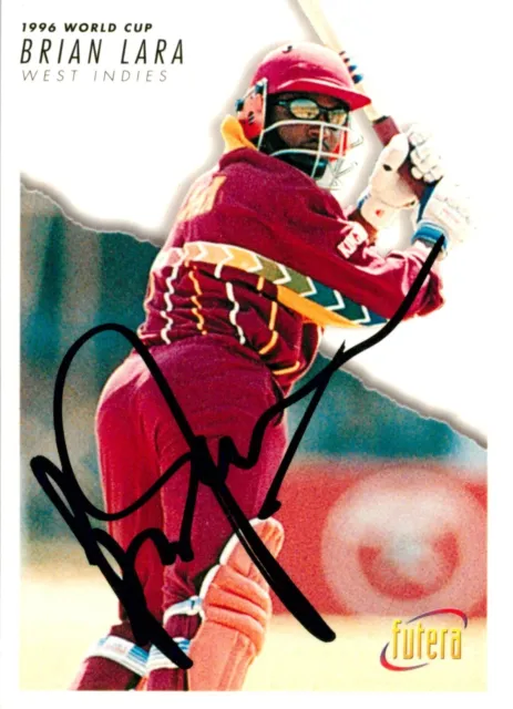 Signed 1996 West Indies ODI Cricket Futera World Cup Rookie Card - Brian Lara