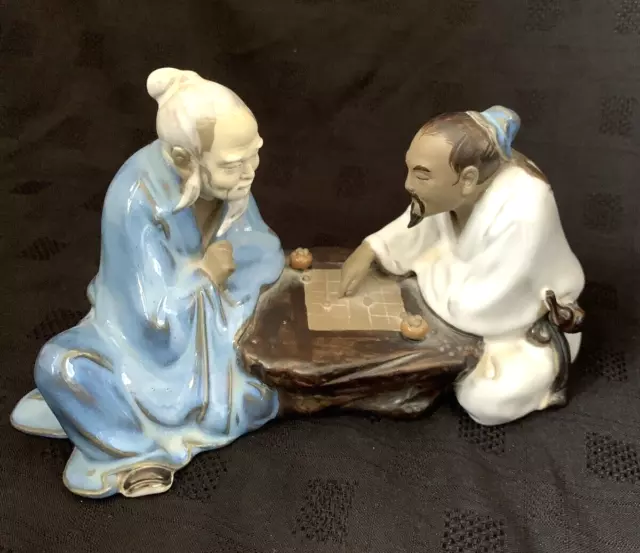 Chinese Vintage Wanjiang Mudman - Men Playing Board Game Asian Pottery