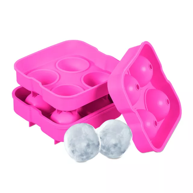 Cubiteras rosa Moldes 4 cubitos de hielo redondos Bandejas silicona Set de 2