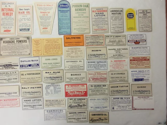 50+Old Pharmacy-Apothecary-Medicine Bottle Labels=Some Nice Large Labels Too