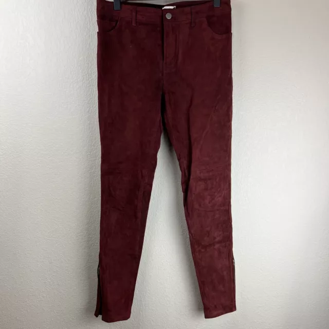 Rebecca Minkoff Pants Women 4 Lamb Suede Wine Maroon Skinny Zipper