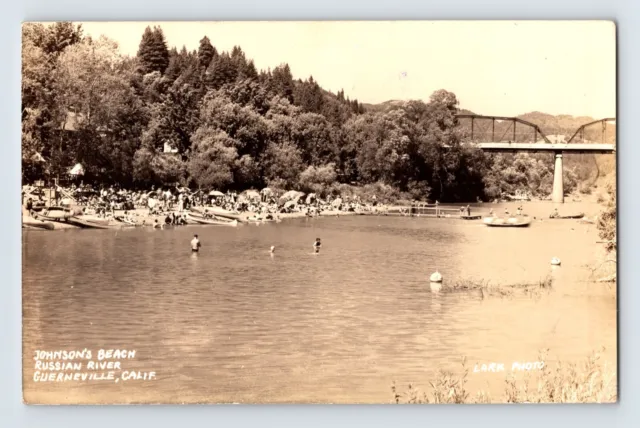 Postcard RPPC California Guerneville CA Russian River Johnsons Beach 1940s EKC