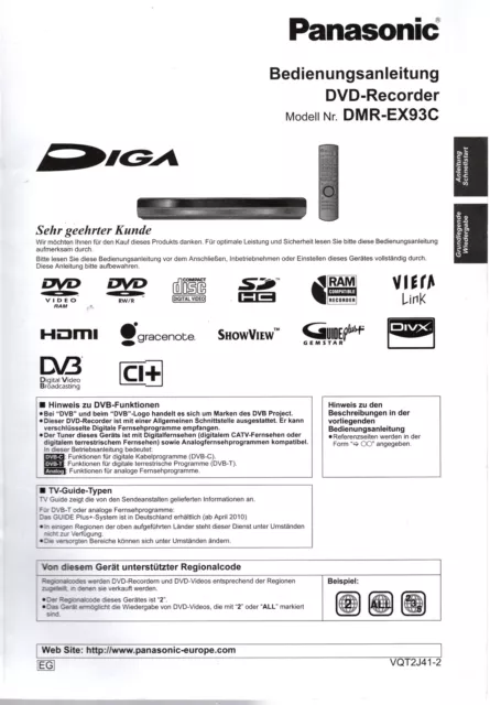 Bedienungsanleitung für Panasonic DMR-EX93C DVD Recorder