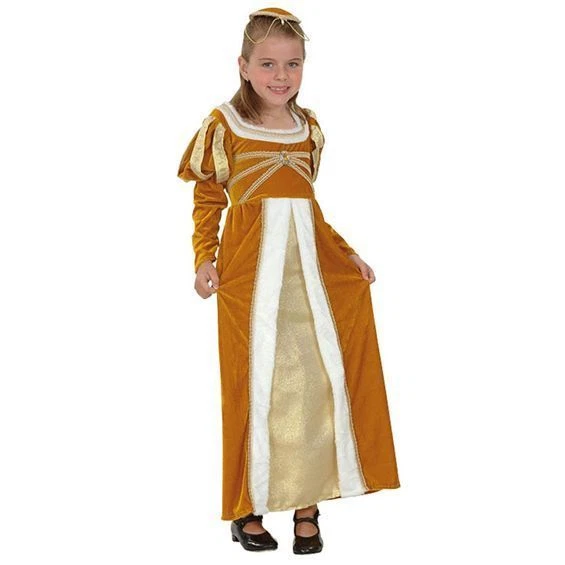 Girls Tudor Princess Costume - Red Velvet Medieval Fancy Dress For Kids Age 4-6 With Headpiece - View #6