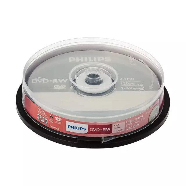 Philips DVD-RW 4x mandrino argento non stampabile (confezione da 10) (PHIDVD-RW10CB)