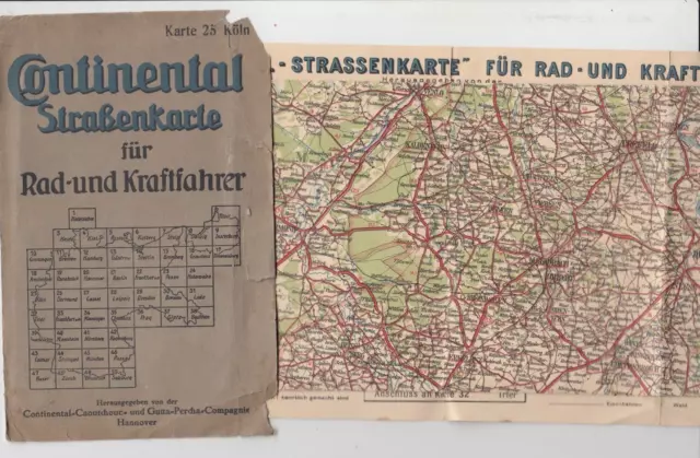 Continental-Strassenkarte für Rad- und Kraftfahrer Karte 25 Köln wohl 1920er