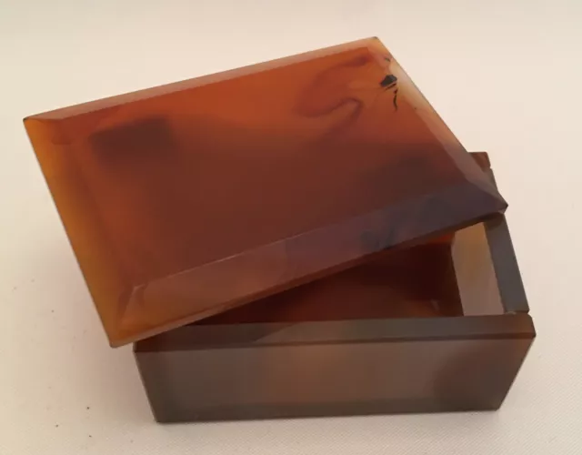 1990s Home Deco Brazil Banded Agate Jewellery Box with Lid Approx.7x4x3 cm D4