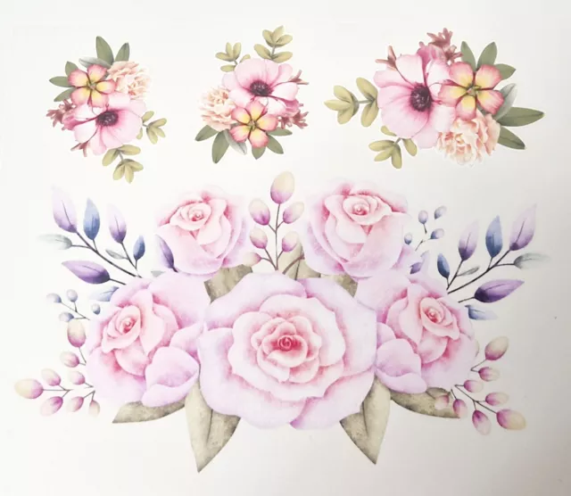 4 x Waterproof Flower Vinyl Stickers Decals Wall Laptop iPad Scrapbooking