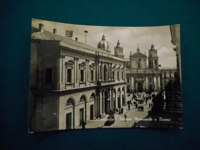 CARTOLINA Vintage B/N CALTANISSETTA -Palazzo Municipale e Duomo- Viaggiata 1953