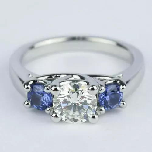 Bague de fiançailles 2,90 ct diamant simulé et saphir bleu or blanc 14...
