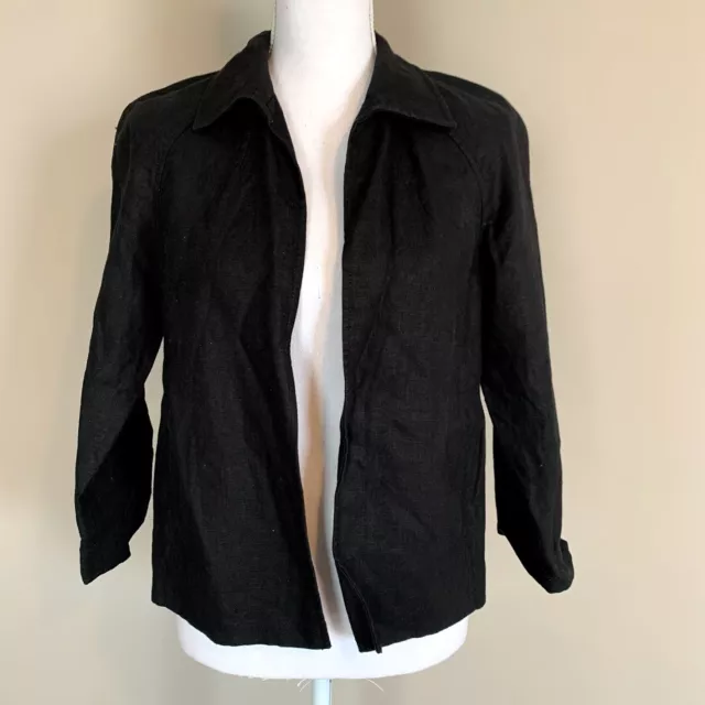 Talbots Black 100% Pure Irish Linen Open Front Blazer Jacket Womens Size XS