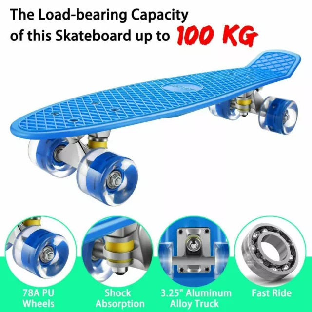 Kinderboard Komplett Board 22Zoll Skateboard Miniboard Pennyboard mit LED Rollen